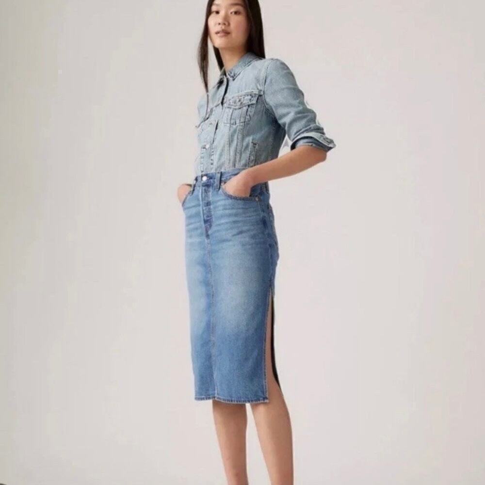 RM Rebecca Minkoff Side Slit Midi Denim Skirt Womens Size 8 Western Cowgirl